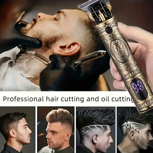 Hair Clipper Retro T-Blade Cordless Trimmer with LED Display, USB Charging and T9 or T10 Style Options