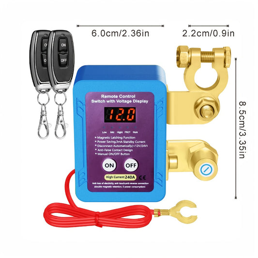Battery Disconnect Switch 12V 240A – Smart LED Voltage Display Kill Switch, Anti-Theft Battery Drain Prevention for Car Truck RV (Wired Control, No Wireless on Main Body)