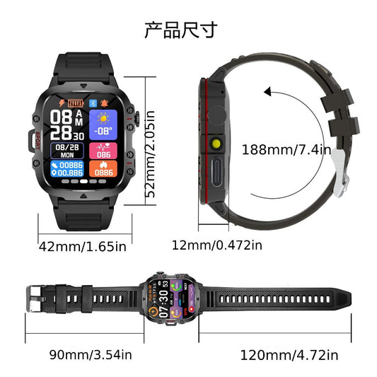 Smartwatch – Men's Outdoor 4.6" HD Touch Screen with Wireless Calling & LED Display, USB Charging, Multiple Sport Modes, Heart Rate…