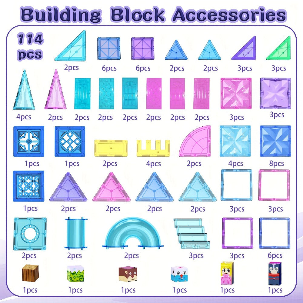 Magnetic Tiles 114-Piece Purple and Blue Ice Castle Building Set with Arches, Windows and Decorative Shapes
