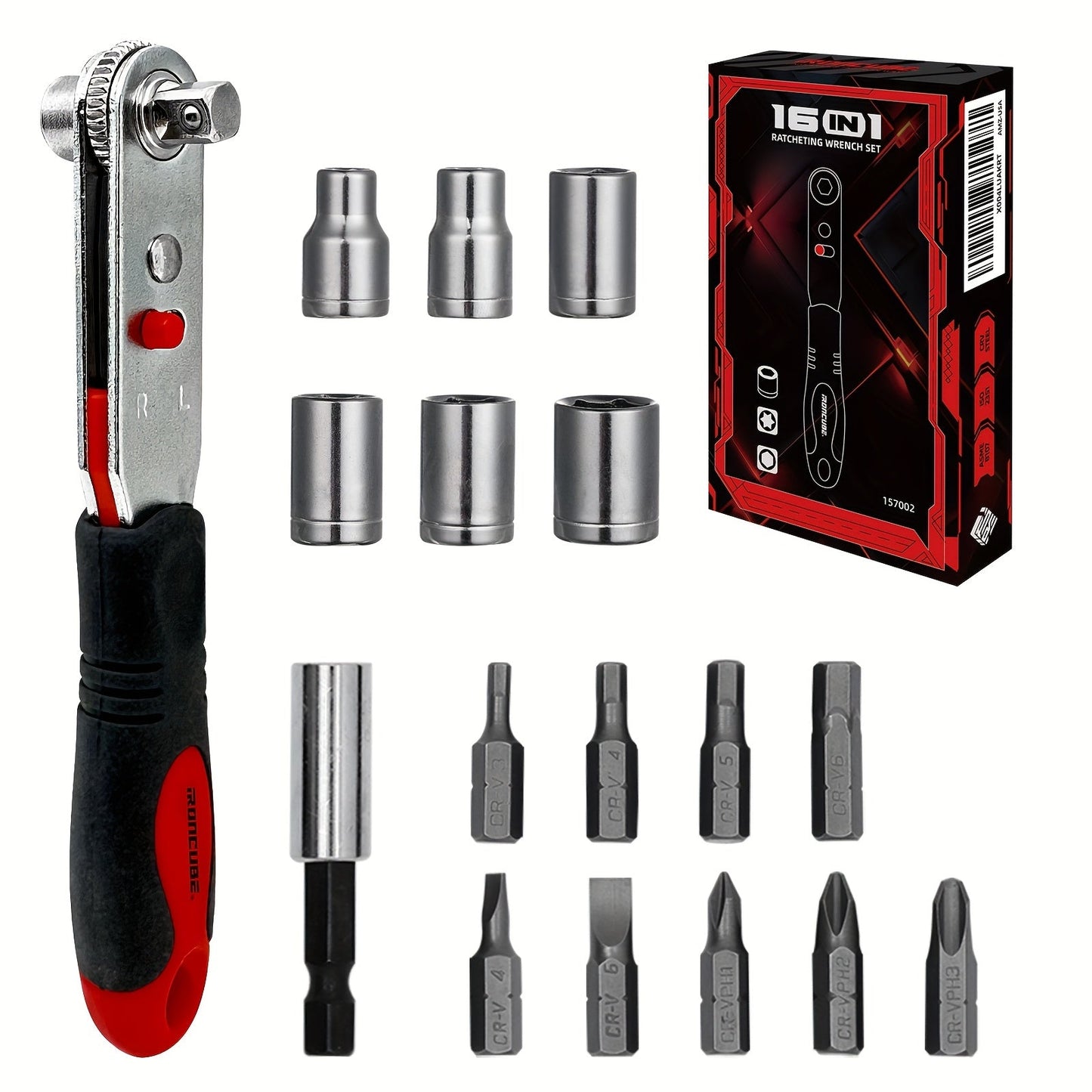 Right-Angle Ratcheting Screwdriver Set with 10- or 16-Piece Bit and Socket Configurations for Tight Access