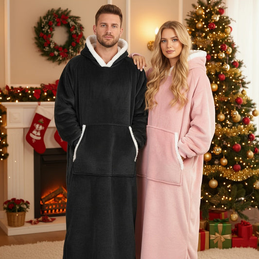 Wearable Blanket Hoodie - Oversized Extra-Long Ultra-Soft Acrylic Hooded Blanket for Adults, Warm Cozy TV Watching Winter Gift for Christmas Valentine's Day