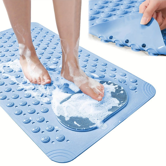 Non-Slip Bath Tub Shower Mat 27x14 Inch with Suction Cups & Drain Holes | Foot Massage Textured | Machine Washable Bathroom Safety Mat