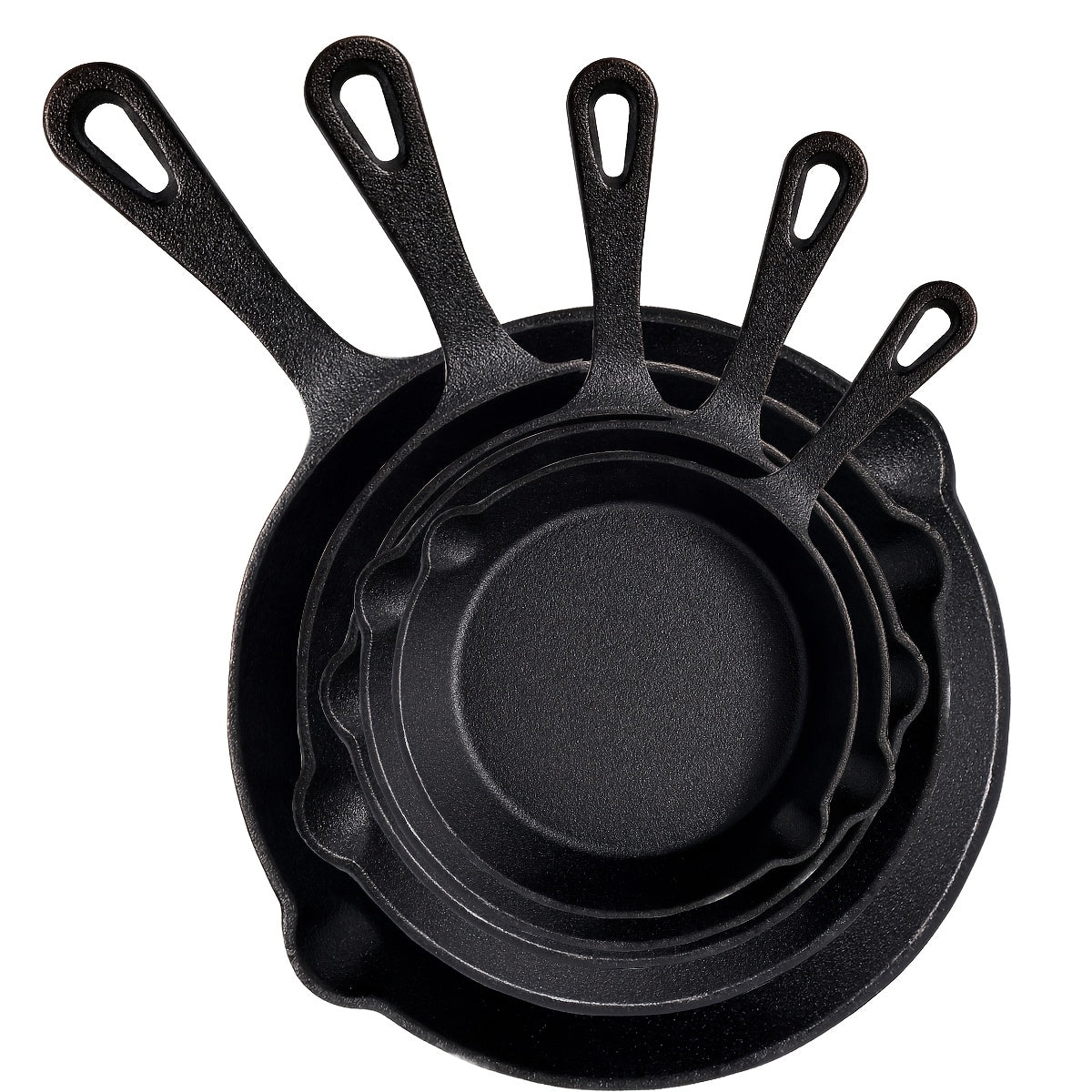 Nested Cast Iron Skillet Set with Long Handles, Pouring Lips and Choice of 3, 4 or 5 Graduated Pans