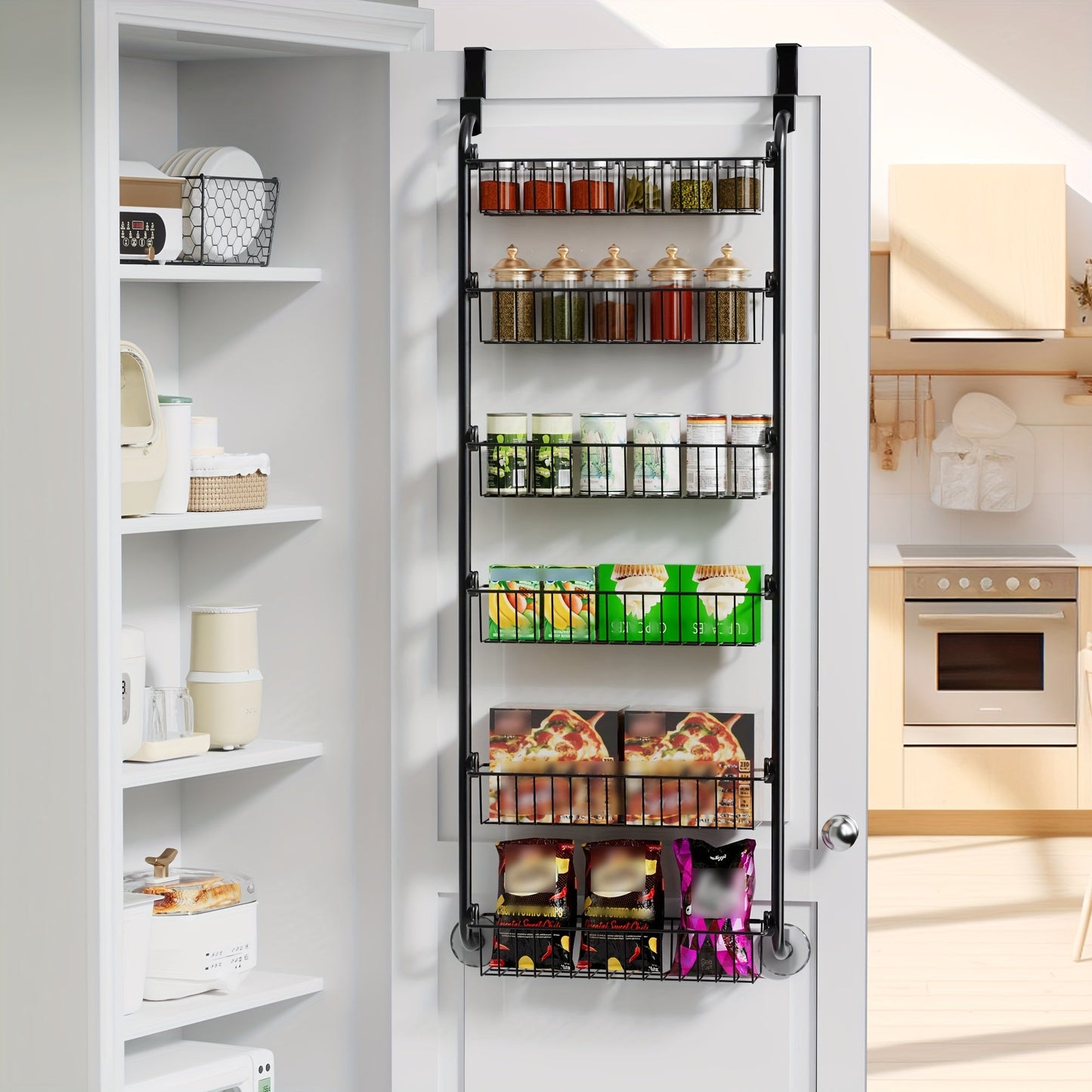 Over-the-Door Organizer Rack in 6- or 8-Tier Options with White or Black Frame Size Choices