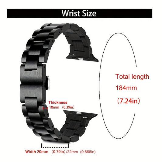 Watch Band with Walnut and Blackwood Links in Mixed, Dark Brown or Black Finishes for Listed Apple Watch Sizes