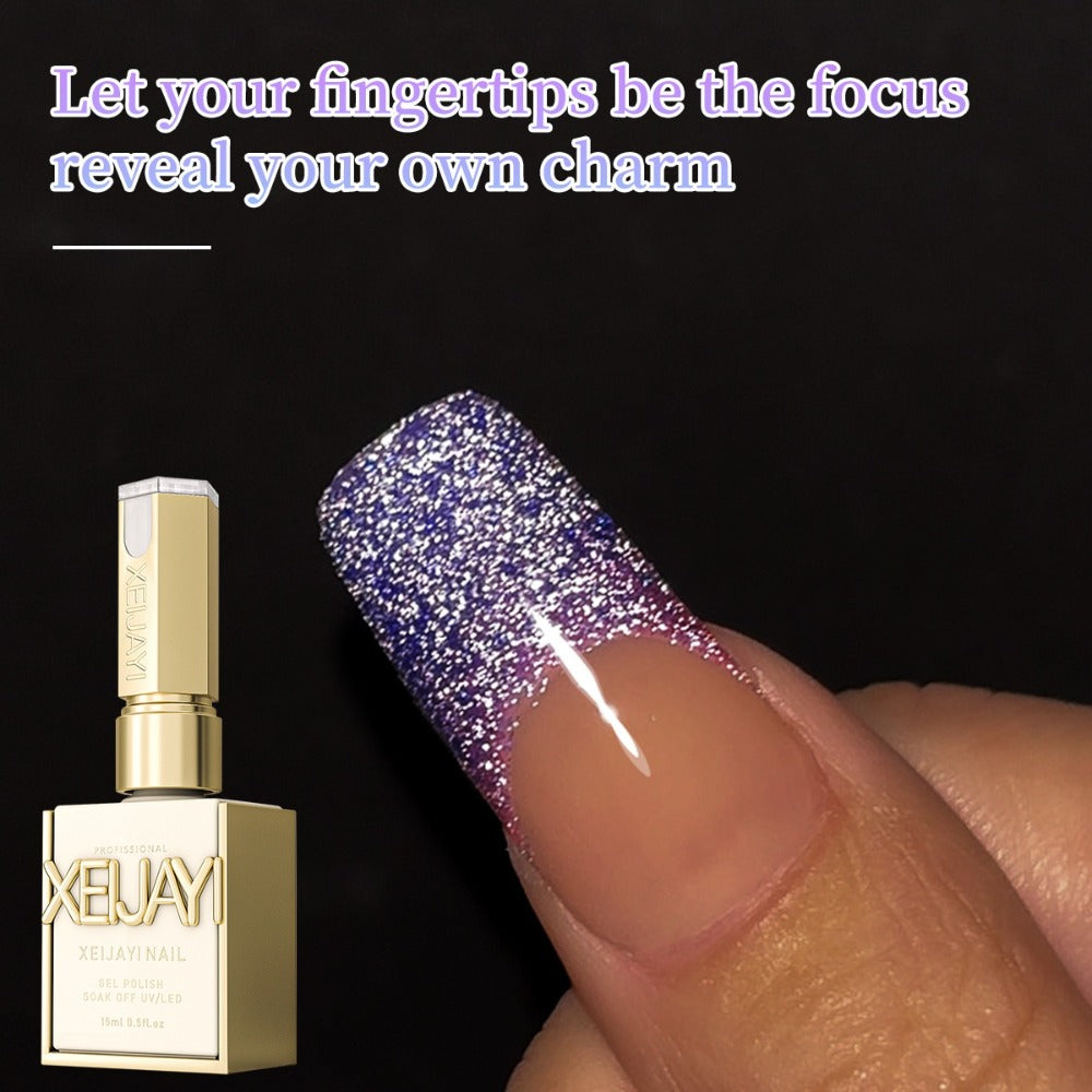 Gel Nail Polish Set with XEIJAYI Label, 6 Crushed Starlight Glitter Colors in 0.51oz Bottles
