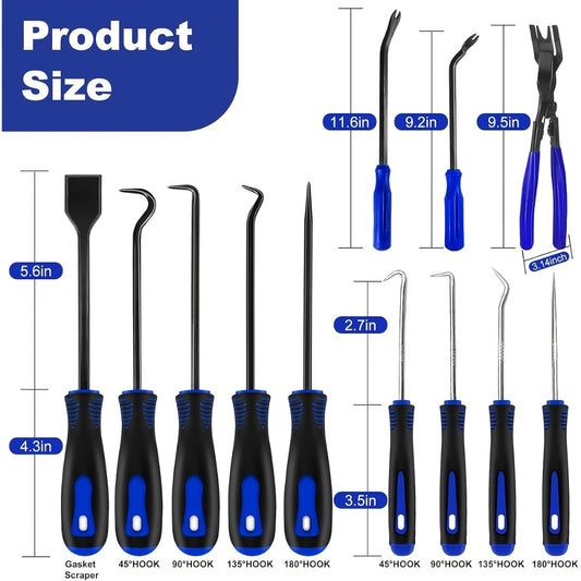 Car Trim Removal Tool Kit 17-Piece – Hook & Pick Set, Clip Removal Plier, Rivet Puller, Scraper & Telescoping Magnetic Pickup Automotive Hand Tools Blue