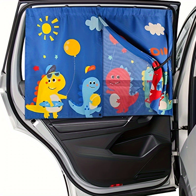 Magnetic Car Window Sunshade – Double Layer Side Window Sun Shade Curtain for UV & Heat Protection | Kids & Baby Car Shade | Blue, Pink Bear, Dinosaur
