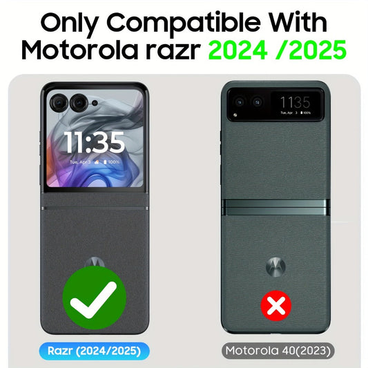 Phone Case Hinge Protector with Built-In Screen Cover, Card Clip and Lanyard for Motorola Razr 2024 and 2025