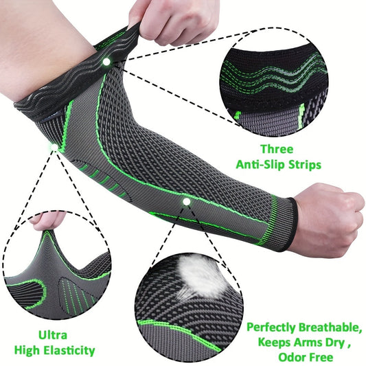 Compression Elbow Brace Arm Sleeves 2pcs Non-Slip Breathable Elbow Support for Tendonitis Tennis Elbow Golfer Elbow Pain Relief for Men Women Basketball Gym Sports
