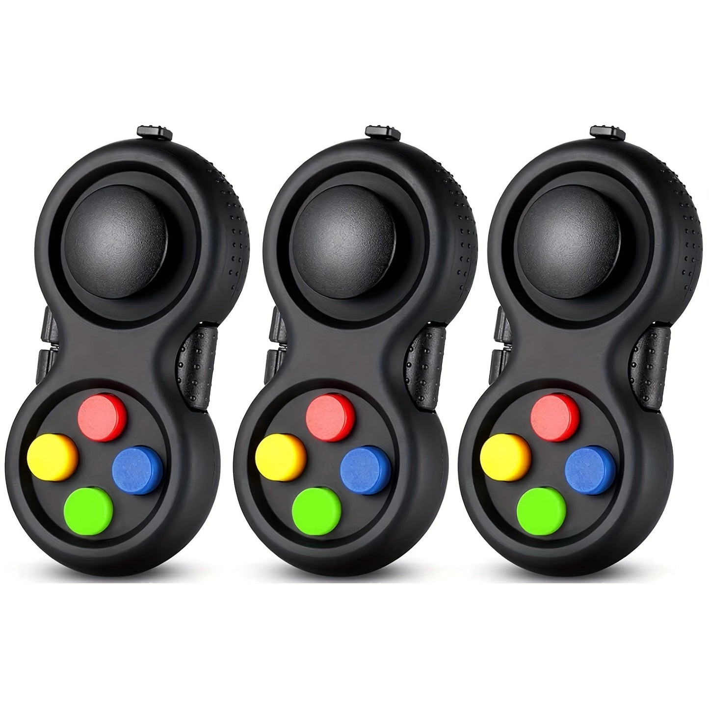 Three-Pack Handheld Fidget Controller Toys with Buttons, Roller and Five Multicolor Checkout Sets