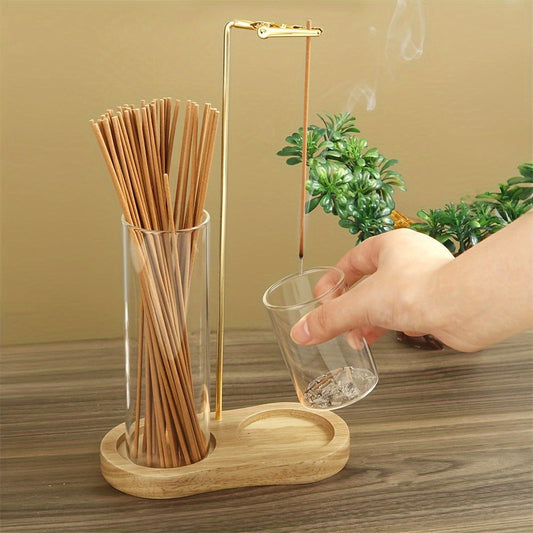 Glass Incense Burner 2-in-1 with Removable Ash Collector & Candle Holder – Incense Stick Holder for Meditation, Yoga, Tea Ceremony & Home Decor – Spiritual Relaxation Gift in Log & Retro Style
