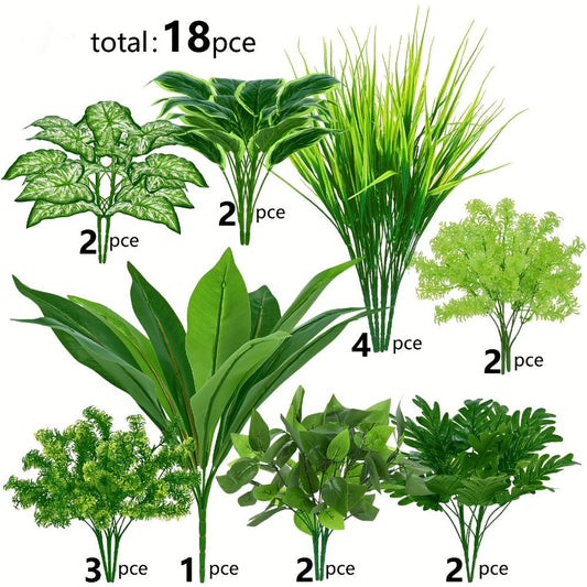 18 Pack UV Protected Artificial Boxwood Stems Faux Greenery Decor