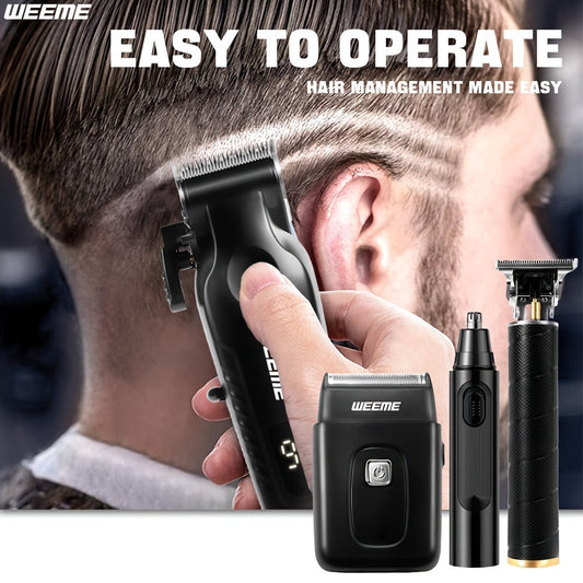 Mens Grooming Kit with Nose Hair Trimmer Electric Shaver WEEME 826 USB Rechargeable LCD Display - Complete Shaving Trimming Set Gift for Dad Brother Son Birthday Holiday