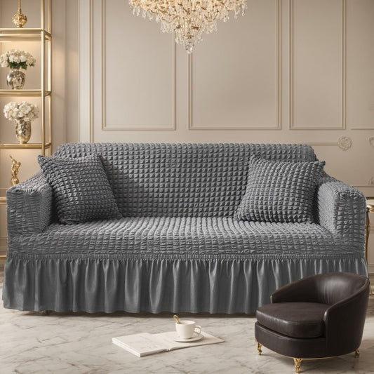 Sofa Cover High-Elasticity Seersucker Skirt Slipcover with Drawstring for 1 to 4-Seater Sofas in Eight Colors