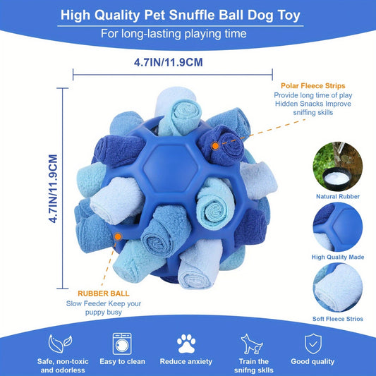 Dog Toy Fabric Snuffle Ball Treat Dispenser and Slow Feeder in Five Colors for Dogs and Puppies