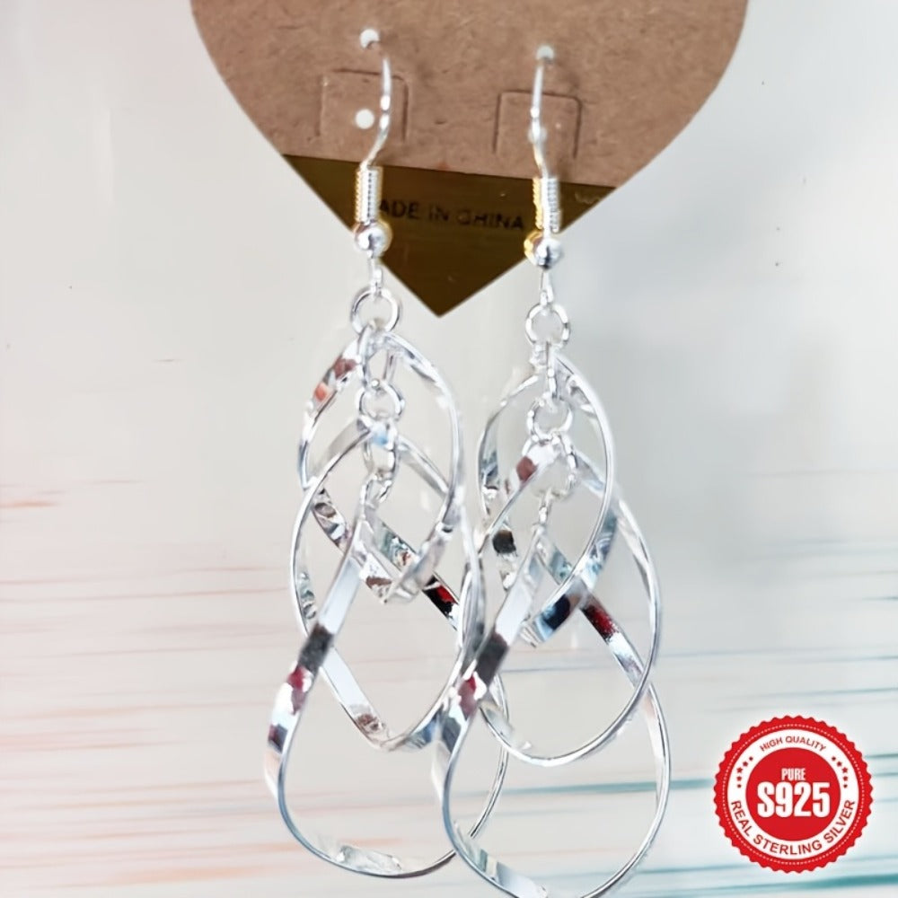 Dangle Earrings for Women - 925 Sterling Silver Teardrop Boho Twisted Wave Double Layer Drop Silver - product detail view 7