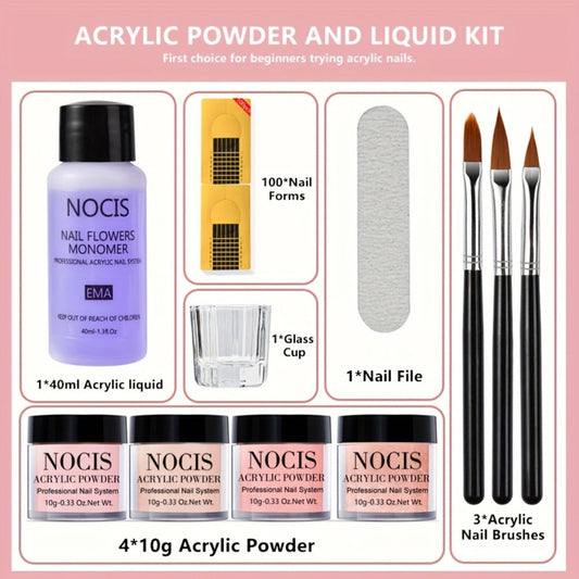 4-Color Pink Nude Brown Acrylic Powder Kit for 3D Nail Art — Warm Tone All-Season Carving French Manicure Nail Extensions No Lamp Needed Salon Quality Home Use