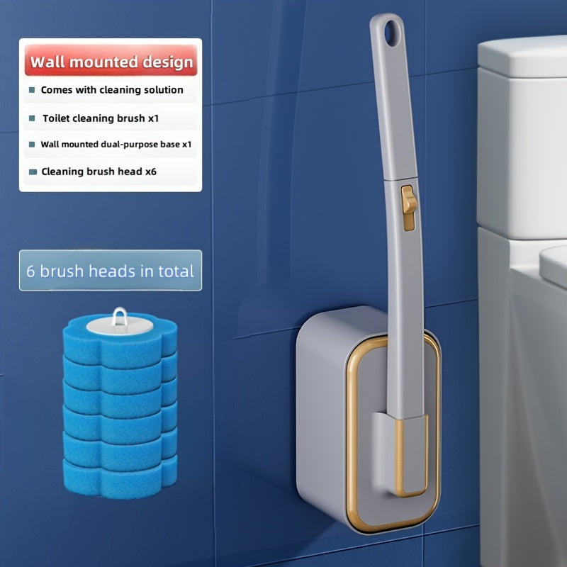 Wall-Mounted Toilet Brush Set with Eight Disposable Heads in White or Grey Checkout Color Options