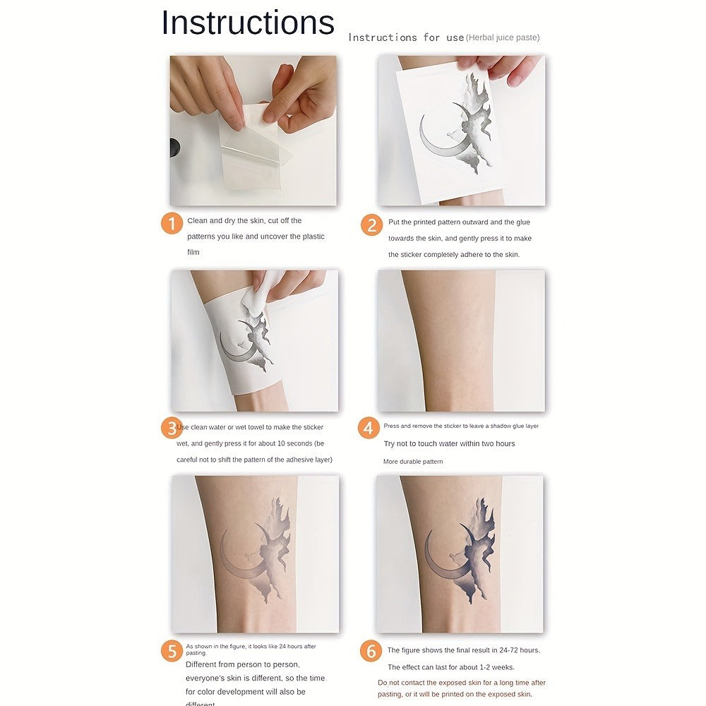 Herbal Semi Permanent Tattoo Stickers 4 Sheets English Letter Word Designs Lasts 7-15 Days Waterproof Sweat Resistant Realistic Fake Temporary Tattoos for Women Men Teens Body Art