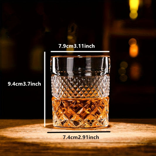 Italian Embossed Whiskey Glass – Handcrafted XO Cocktail Tumbler | Aesthetic Roostertail Bar Beer Water Glass for Home Bar Gifting Party