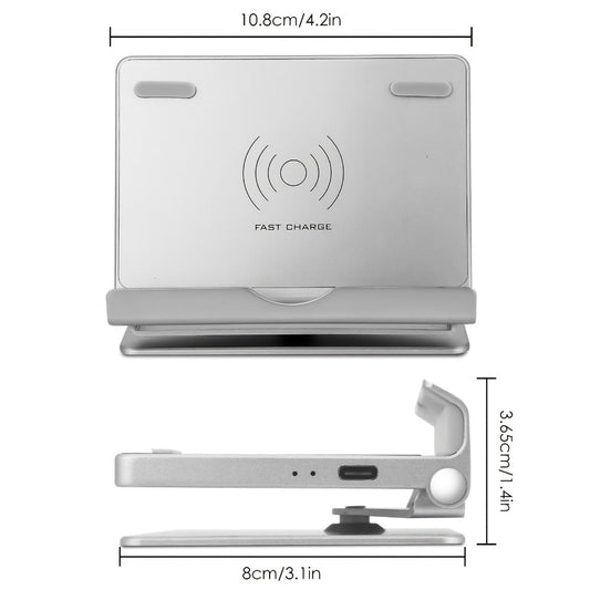 360° Rotatable Wireless Charger Phone Stand 15W Zinc Alloy Hands-Free Holder for Google Pixel 9 Pro XL 8a 8 Pro 7a 7 Pro, Samsung Galaxy S24 Ultra S23 S22, iPhone 16 15 14 13 12 All Qi Android – Silver
