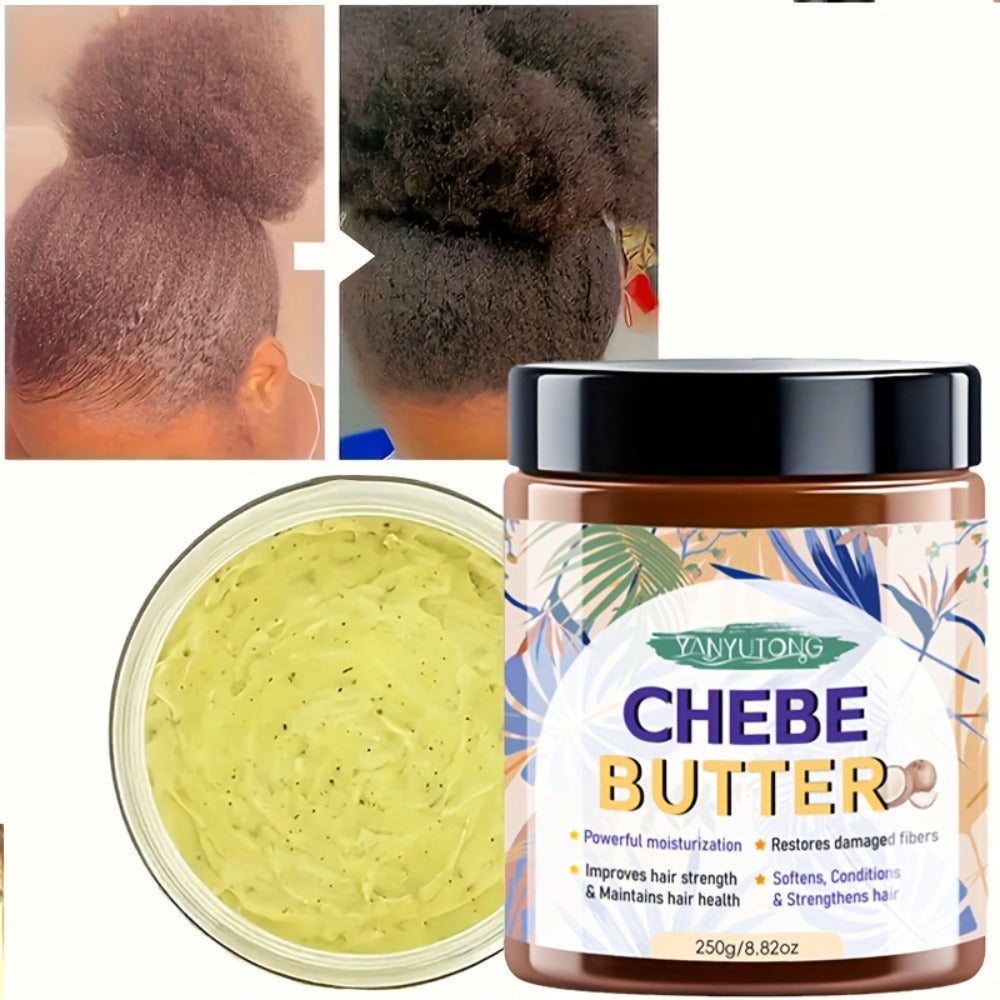 250g Chebe Butter Hair Mask in Clear Jar with African Shea, Castor and Batana Oils Named on Label