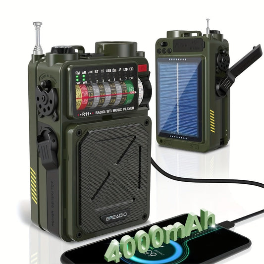 Digital Shortwave Emergency Radio 4000mAh Solar Hand Crank, AM/FM/SW/NOAA Weather Alert, 5W Speaker, SOS Alarm, LED Flashlight, SD Card & USB MP3 Player, Winter Storm Survival Gear for Home & Outdoor