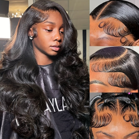 13x4 HD Lace Front Body Wave Synthetic Wig 250% Density Glueless Natural Black Crimson 28 32 Inch Heat Resistant Long Wavy Wig for Women Daily Party Special Events