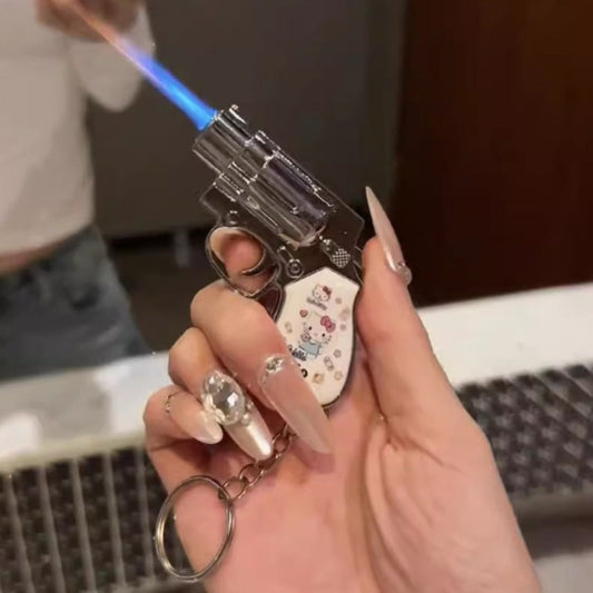 Cute Cartoon Lighter with Keychain – Sanrio Hello Kitty & Kuromi Mini Windproof Flame Lighter, Portable Blue Fire Lighter for Cigarettes, Creative Kawaii Gift Idea, No Battery Required (Butane Not Included)