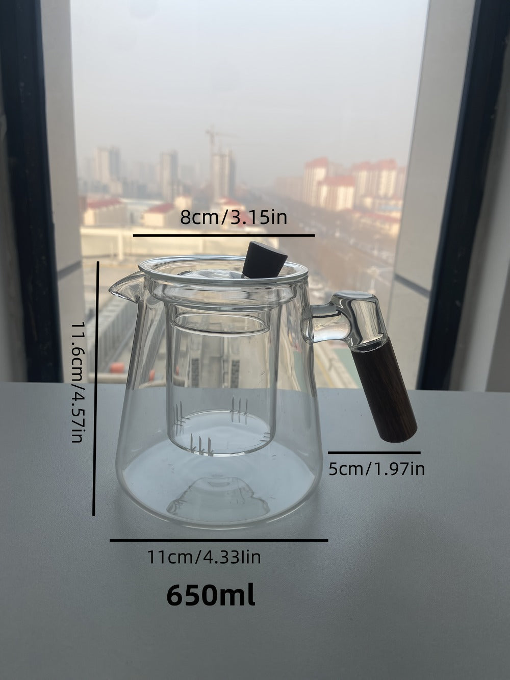 Glass Teapot with Filter 650ml - Stovetop Safe Tea and Coffee Pot with Handle, Tea Water Separator, Borosilicate Glass Kettle for Loose Leaf Tea, Smoke Gray Transparent