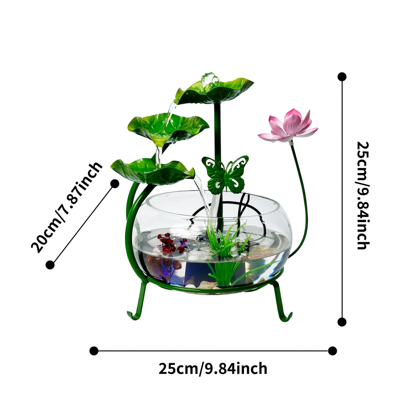 USB Desktop Water Fountain with Zen Waterfall Design, Natural Rocks and Green Finish for Home or Office