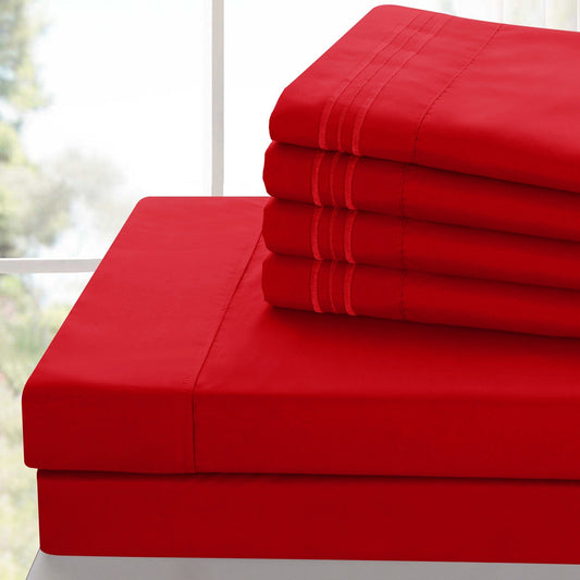 Bed Sheet Set Brushed Microfiber with Embroidered Pillowcases, 16-Inch Pocket and 4- or 6-Piece Sizing