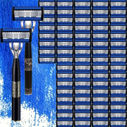 Men's Razor Set with Stainless Steel Replacement Blades - Reusable Handle & High-Capacity Blade Kit for Smooth Close Shave, Precision Grooming for Men, Multiple Bundle Options
