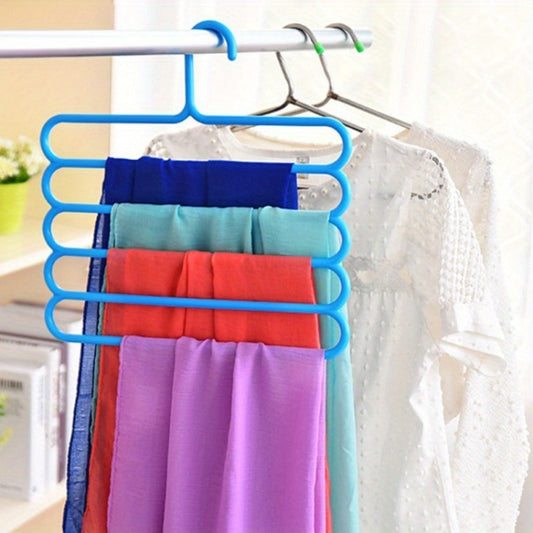 Multi-Layer Pants Hangers Set of 5 – 5-Tier Space Saving Clothes Rack, Slip-Resistant Adjustable Wardrobe Organizer for Pants, Jeans & Clothes, Closet & Laundry Room Storage