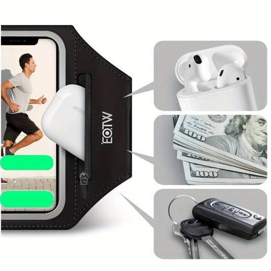 Running Armband Phone Case Waterproof Sweatproof with Touch Screen Face ID Access & Storage Pocket - Adjustable Lightweight Arm Band for Running Jogging Gym Workout Cycling for iPhone Samsung Android
