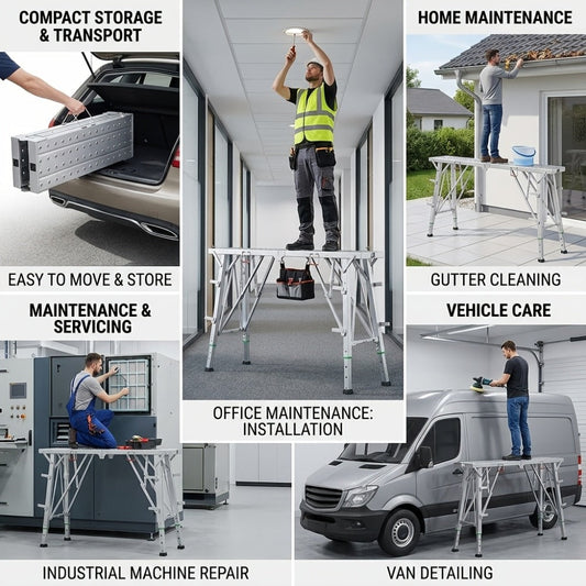 Heavy Duty Folding Work Platform Scaffold 1455 Lbs Capacity Portable Adjustable Height Ladder Stool – Multi-Function Step Stool for Painting Home Renovation Construction Indoor Outdoor Use