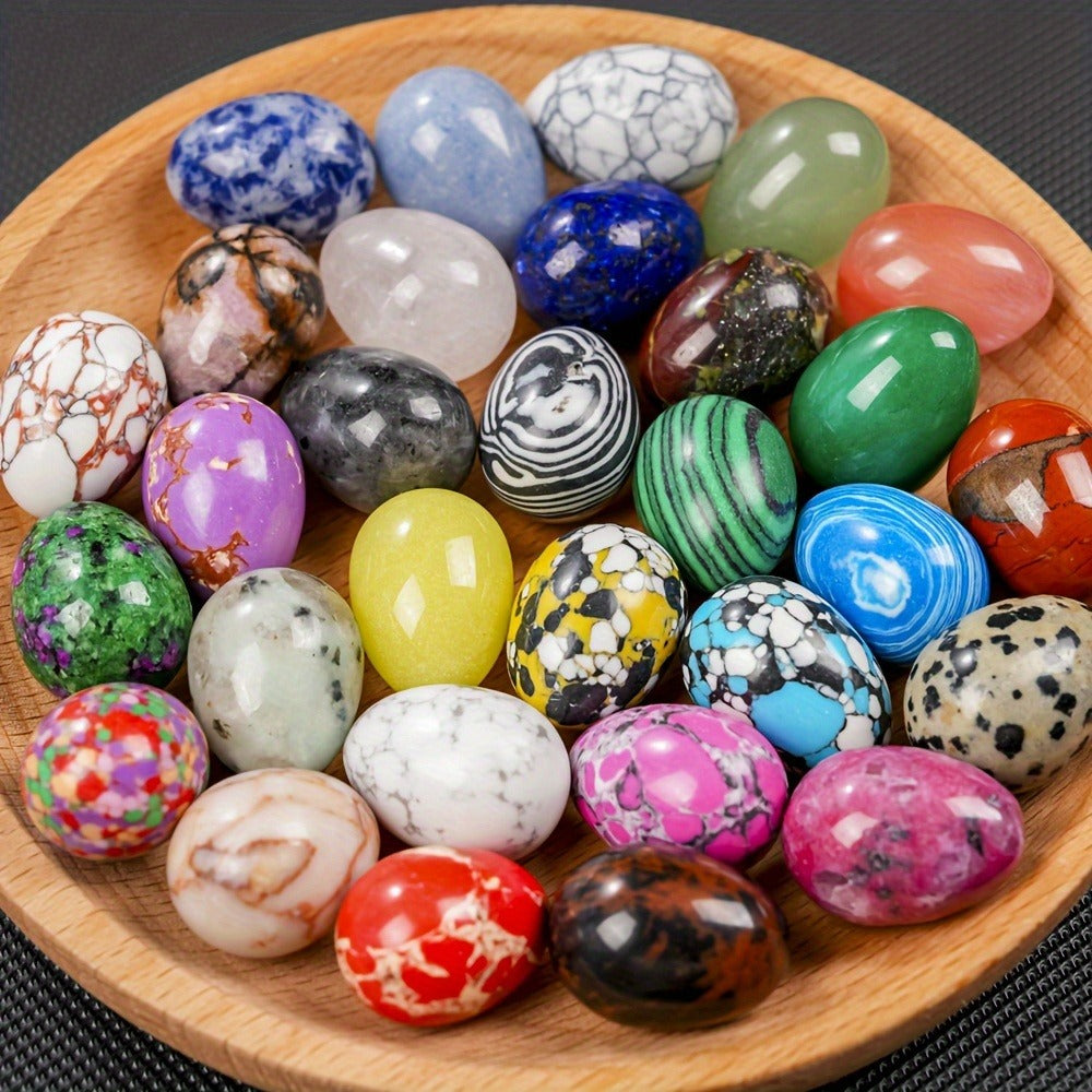 Thirty-Piece Mixed-Pattern Polished Egg-Shaped Stone Set for Bowls, Shelves, Crafts and Seasonal Displays