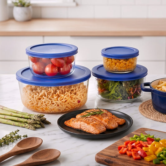 4-Pack Glass Food Storage Bowls with Lids Set of 4 Sizes 1 2 4 7 Cup Borosilicate Glass Meal Prep Containers Microwave Dishwasher Freezer Safe BPA Free Kitchen Storage