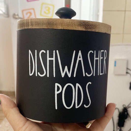 Laundry Ball Storage Organizer Round Wooden Container in White or Black for Countertop Storage