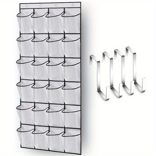 Over Door Shoe Organizer 24 Large Mesh Pockets – Foldable Breathable Hanging Storage Rack, Durable Fabric Closet Hanger for Shoes & Accessories, Space-Saving Door Organization