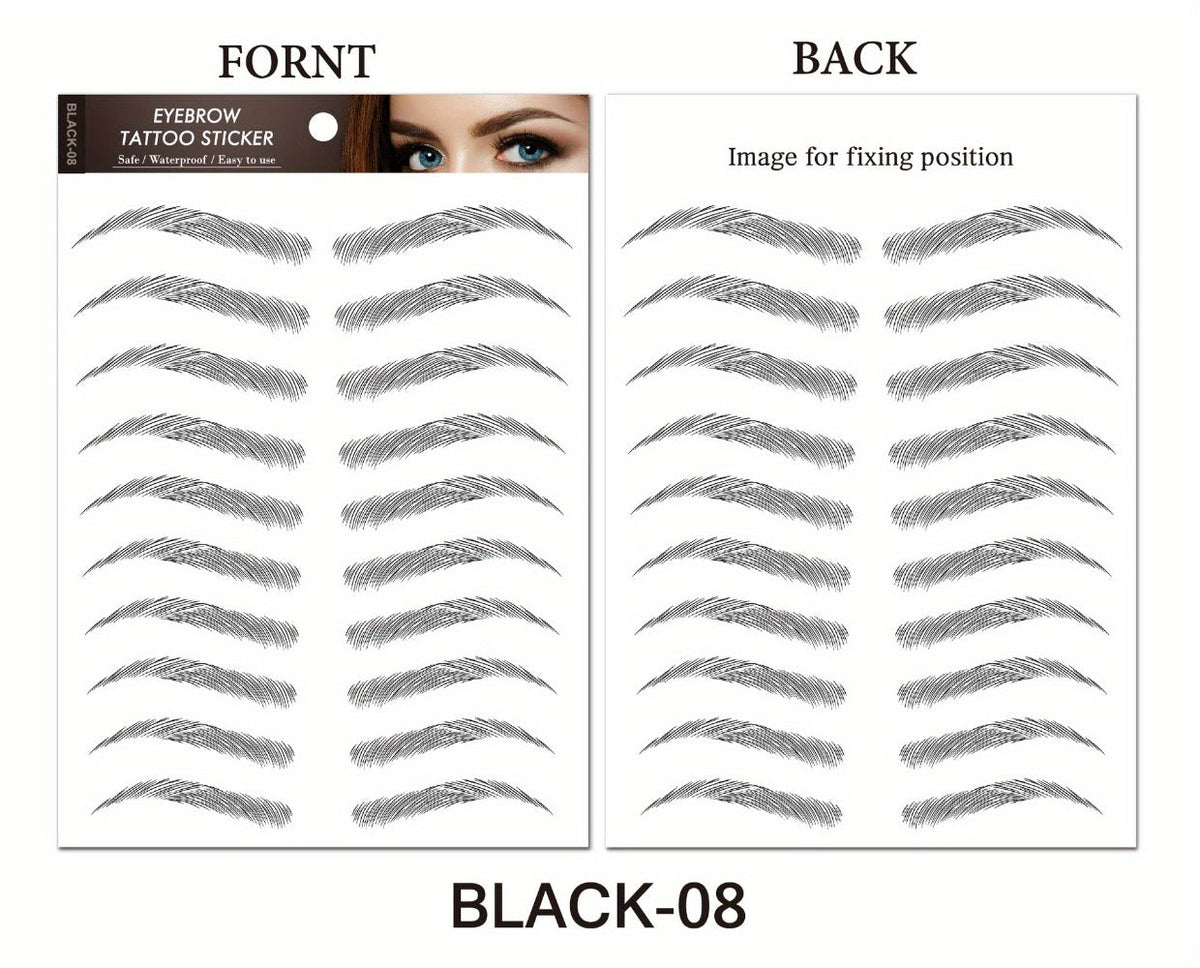 6D Eyebrow Tattoo Stickers Waterproof 8 Pcs for Women Girls, for Temporary Body Art, Festivals and Costumes