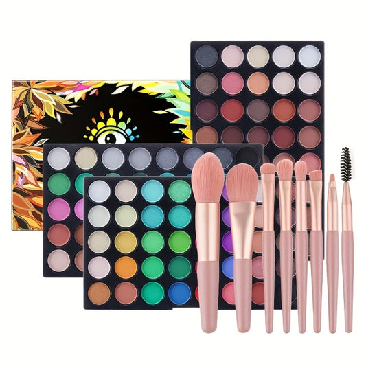 120 Shade Pro Eyeshadow Palette with 8 Brushes – Pearlescent & Matte Blendable Paste Formula for Smoky Eye, Cosplay, Stage & Holiday Glam, All-in-One Eye Makeup Gift for Women