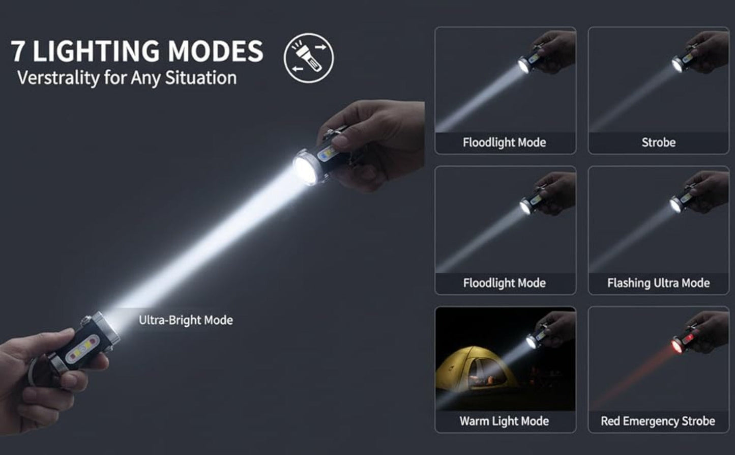 Flashlight 1200-Lumen Keychain 4-Pack with Seven Modes, USB-C Charging and Phone Power Output
