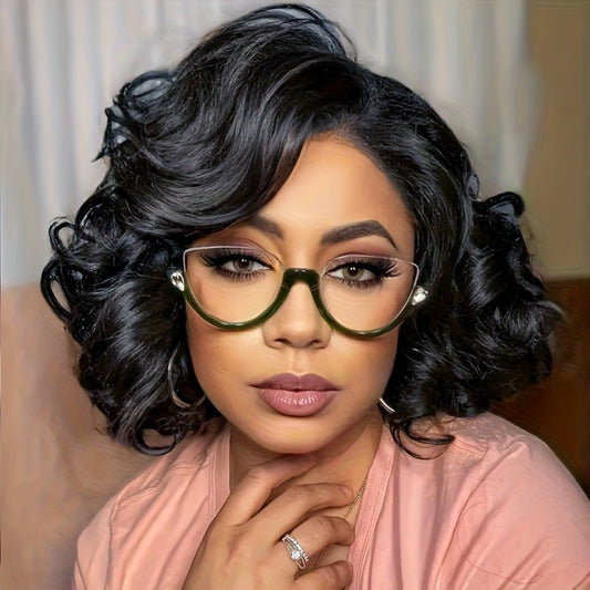 Synthetic Wig 10-Inch Bouncy Curly Bob with Rose Net Cap in Black, Dark Brown or Burgundy for Daily Style