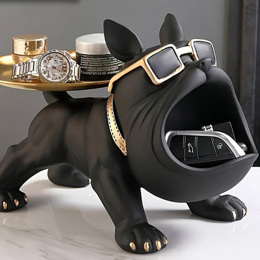 Resin Pug Bulldog Decorative Tray Statue | Dog Tray Organizer for Keys Jewelry Candy Earrings | Modern Art Home Decor Sculpture for Entryway Desk Office Dining Table | Unique Dog Lover Gift