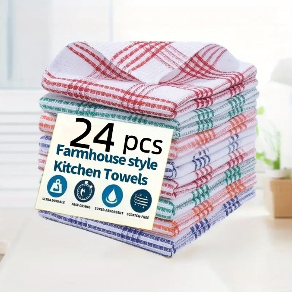 24-Piece Square Kitchen Cleaning Cloth Set in Random Assorted Patterns for Dishes, Counters and Home Use