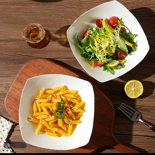Salad Bowl and Plate Set 4/8/16 Piece – Reusable White PP Plastic Microwave Safe Stackable Lightweight Tableware for Picnic Outdoor Party Wedding Hotel Camping Dessert Cold Dish Serving