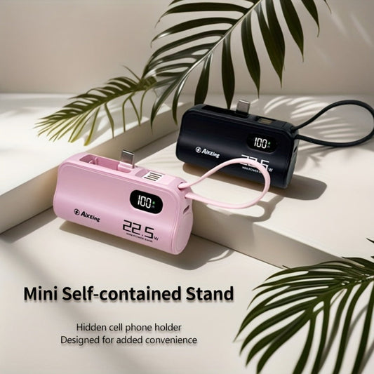 Mini Capsule Power Bank 5000mAh 22.5W Fast Charging Portable Charger Dual USB-C USB-A Pocket Sized for iPhone Android Samsung Travel Everyday Carry Black Pink Purple